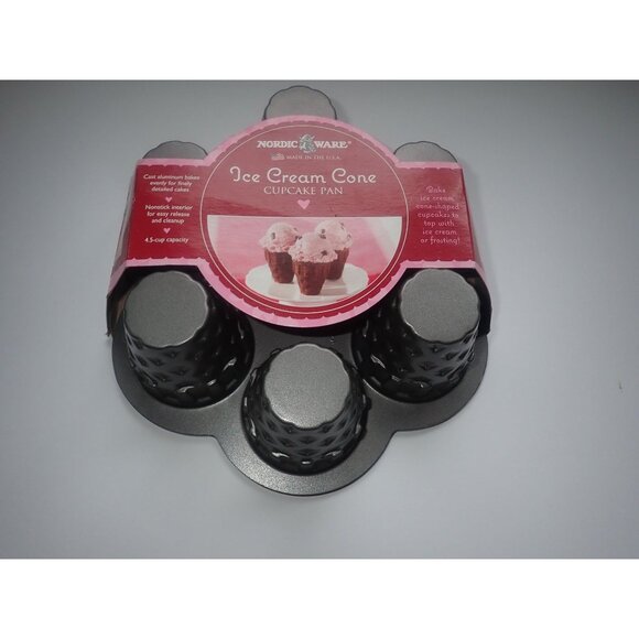 Nordic Ware Ice Cream Cone Cupcake Pan 4-Cup Capacity Nonstick Aluminum Bakeware - Picture 1 of 5